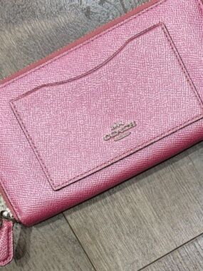 COACH shimmer rose zip-around wallet